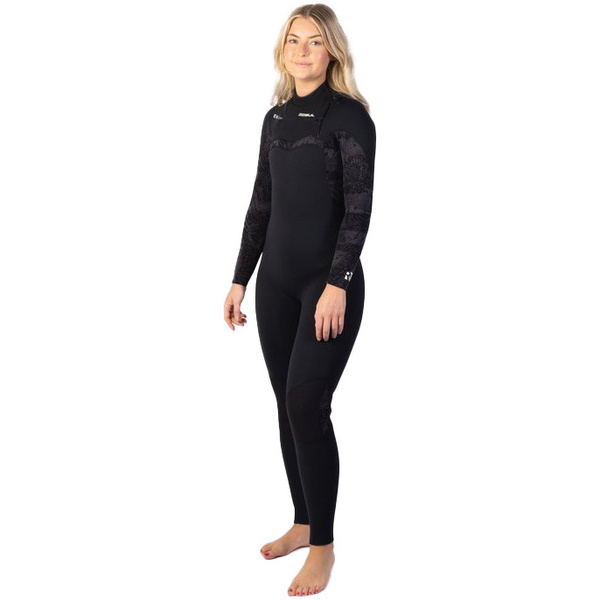 2026 Gul Womens Response FX 5/4mm Chest Zip Wetsuit RE1265-C1 - Black / Broken Palm